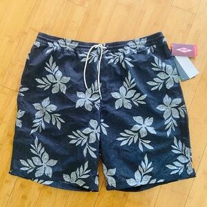 NWT Quiksilver Men's Waterman Charcoal and Grey Floral Swim Trunks - Size 2XL